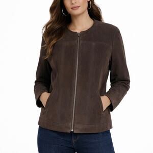 J. Jill Genuine Suede Leather Zip Jacket Walnut Brown Size S